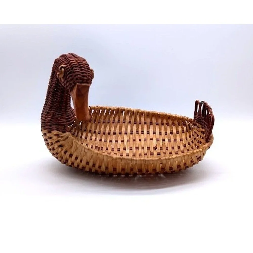 Vintage Woven Wicker Rattan Duck Basket 8x7x6 Catchall Keys Boho Farmhouse Cabin